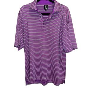 FJ FootJoy Men's Purple Striped Polo Shirt Size Large